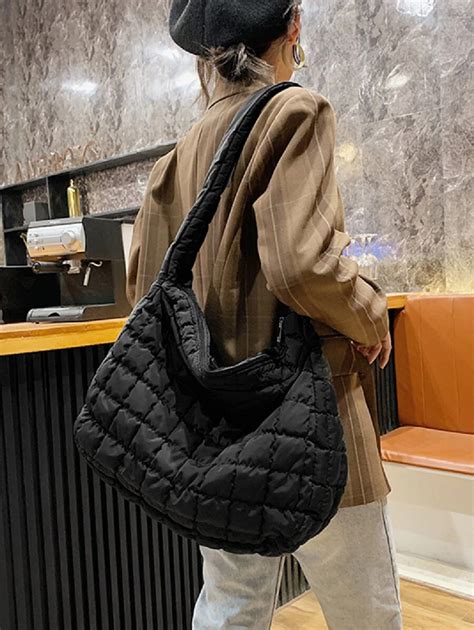 Oversized Hobo Bag Quilted Pattern Ruched Detail | SHEIN USA