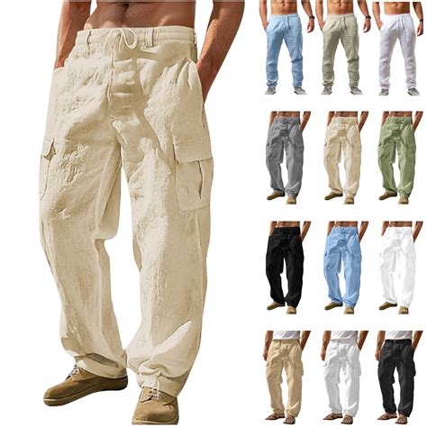 QATAINLAV Summer Linen Beach Pants for Men Casual Drawstring Breathable ...