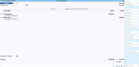 Adjustment Towards TDS Certificate (VAT)