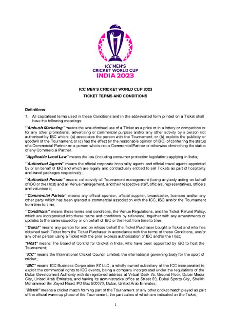 Icc mens wcc 2023 tnc - Icc - ICC MEN’S CRICKET WORLD CUP 2023 TICKET ...