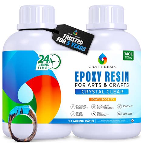 CRAFT RESIN 34Oz Crystal Clear Epoxy Resin - Low Viscosity Epoxy Resin ...