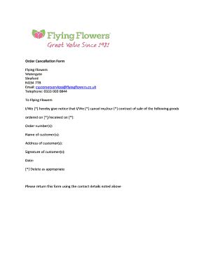 Fillable Online flyingflowers co Order Cancellation Form (pdf) - Flying ...