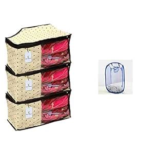 Kuber Industries 3 Piece Non Woven Blouse Cover Set, Ivory, standard ...