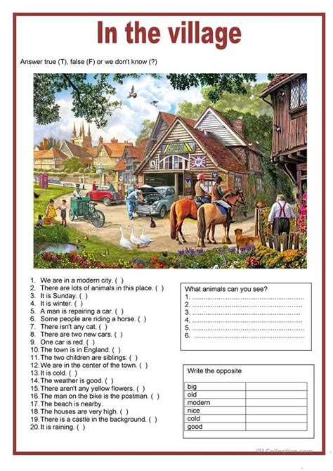 Picture description - In the village worksheet - Free ESL printable worksheets made by teachers ...