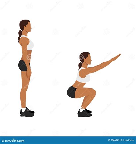 Exercise Guide By Woman Doing Air Squat In 2 Steps Royalty-Free Stock ...