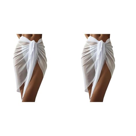 (2-Pack) 2025 Women Sheer Wrap Knot Beach Cover Up Pants Waist Skirt ...