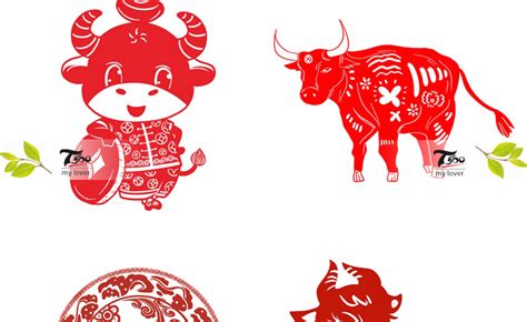 中国红色新年春节喜庆2021年牛年剪纸插画装饰窗花AI/PSD素材模板