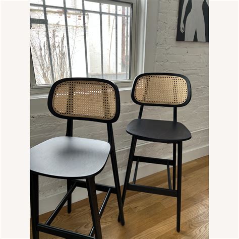 Black Wicker Counter/Bar Stools - Set of 2 - AptDeco