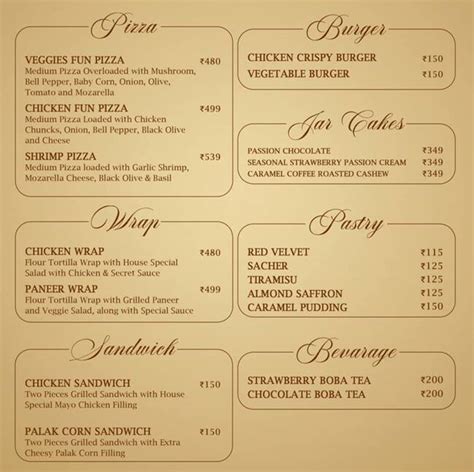 Menu at Delicioso, Kolkata