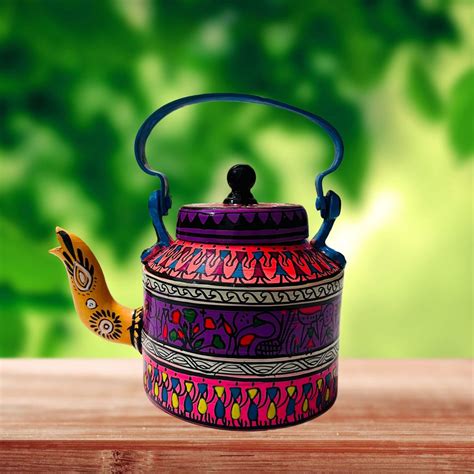 Hand Painted Pattachitra Art | Aluminium Kettle (Red, Yellow and Tribal ...