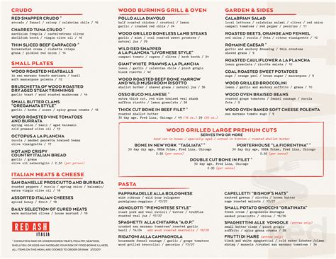 Red Ash menu in Austin, Texas, USA