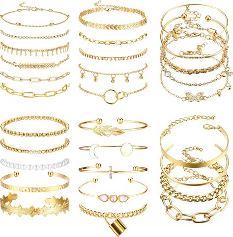 ADRAMATA 30 Pcs Chain Bracelets for Women Layered 14K Gold Plated ...
