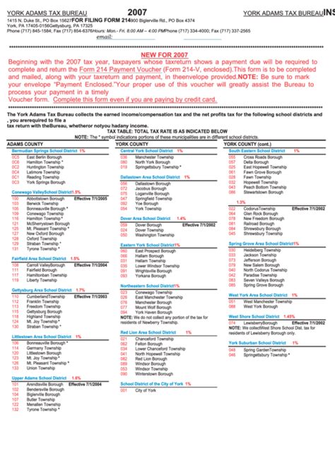 2007 Instructions For Filing Form 214 - York Adams Tax Bureau printable ...
