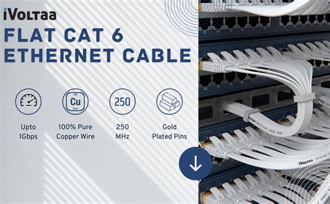 iVoltaa Cat6 Giga Flat Ethernet Networking Cord Patch Cable RJ45 Molded ...