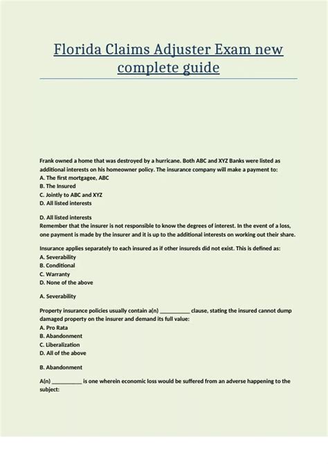 Florida Claims Adjuster Exam new complete guide. - Florida Adjuster ...