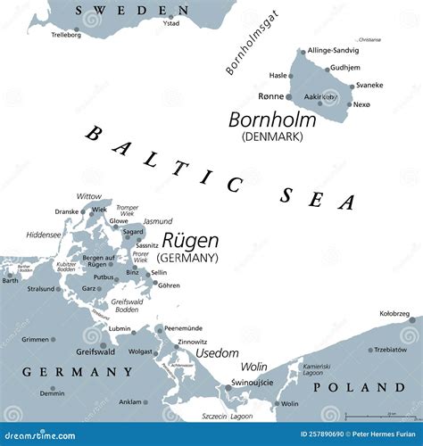Danish Island Bornholm and Germanys Largest Island Ruegen, Gray ...