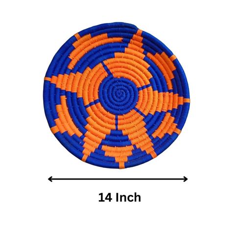 Handwoven Orange, Blue color Sabai Grass Wall Plate 14 inches ...