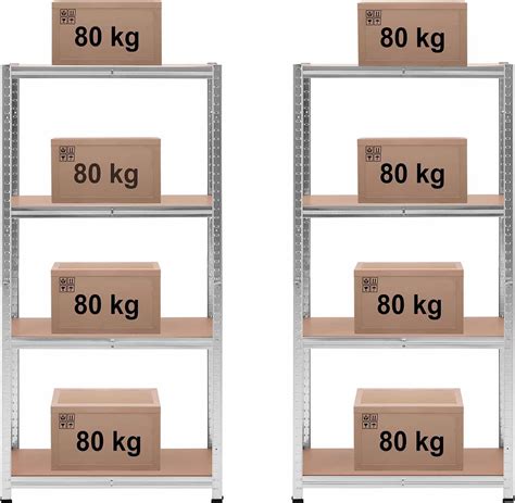 MSW Opslagrek - 80 x 40 x 160 cm - voor 4 x 80 kg - Grå - 2 st. | bol.com