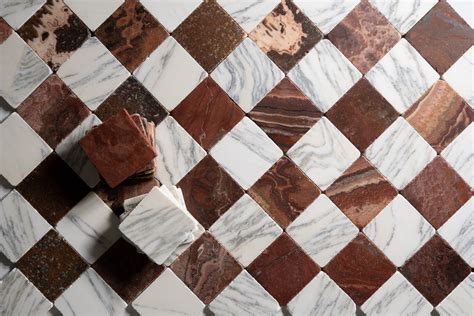 Cipollino & Red Onyx Marble Checker Tile | Castelli Marble