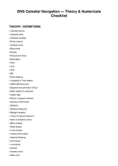 DNS Celestial Navigation Theory & Numerical Checklist - Studocu