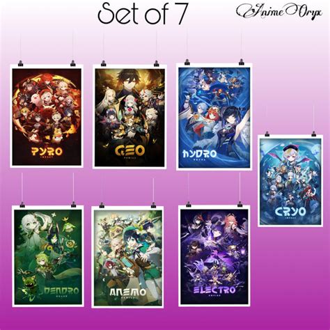 Genshin Impact Element Banner Set Of 7 (A3 Sized)