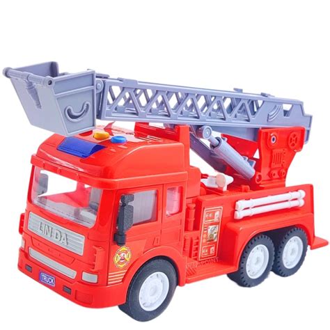 PLUSPOINT Fire Truck Toy Friction Powered Emergency Truck with Flashing ...