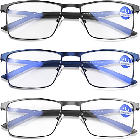 Amazon.com: acavefox 3 Pack Blue Light Blocking Reading Glasses Men ...