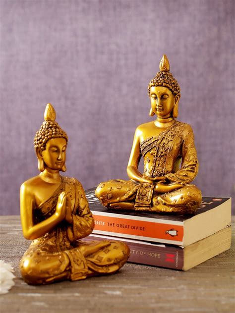 Buy | Set Of 2 Gold-Toned Polyresin Buddha Showpieces | Tied Ribbons