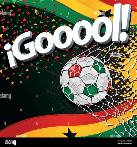 Word GOOOOL in white 3D font next to a soccer ball scoring a goal against a background of ...