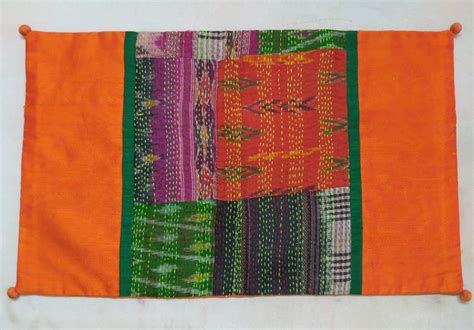 Orange Patchwork Pillow With Vintage Sari Hand Stitched Kantha - Etsy India