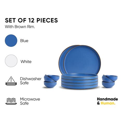 Shay Ceramic Dinner Set – 12 Pcs, Matte Blue | Japandi Plates & Bowls ...