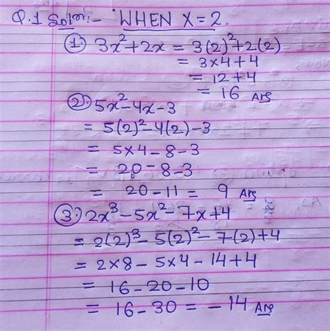 1. Find the value of the following expressions when x = 2: (1) 3x² + 2x ...