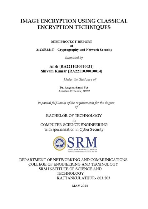 CNS Research Report work - IMAGE ENCRYPTION USING CLASSICAL ENCRYPTION ...