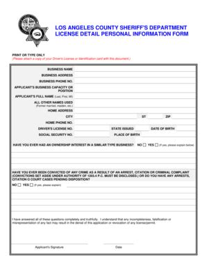 Los Angeles County Sheriff's Department License Detail Personal ...