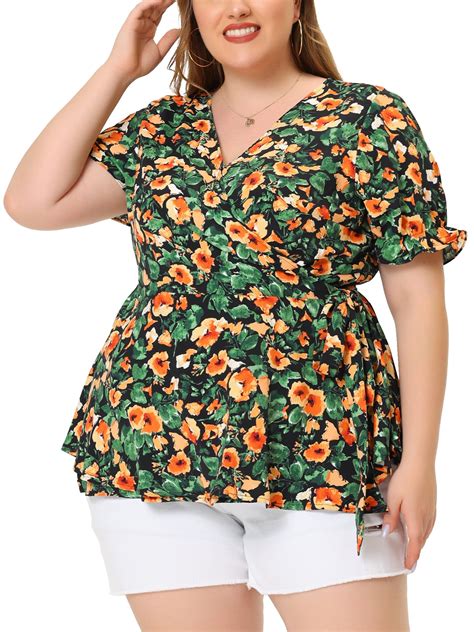 Agnes Orinda Women's Plus Size Summer Outfit Ditsy Colorful Floral Wrap ...