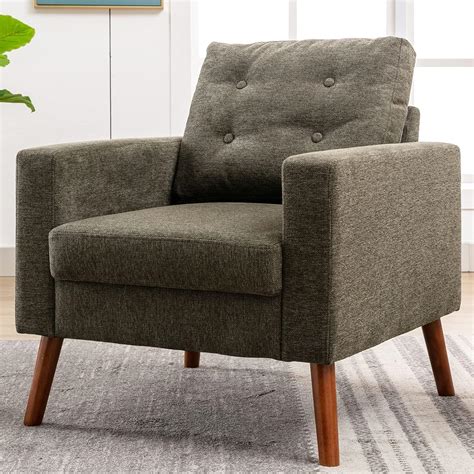 Buy VESCASA Tufted Accent Arm Chair with Wood Legs, Linen Fabric Comfy ...