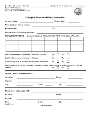 California Elevator Responsible Party Change Form - Blank Fillable ...