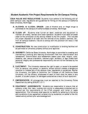 Fillable Online csun Student Academic Film Project Requirements for On ...