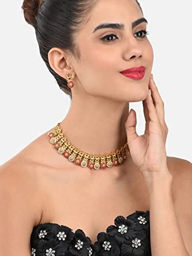 ZAVERI PEARLS Gold Tone Floral Design Choker Necklace Set For Women ...