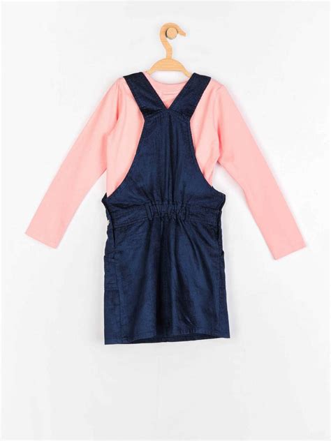 Girls Navy Blue Bio Finish Dungaree Top Set 12498 | Peppermint