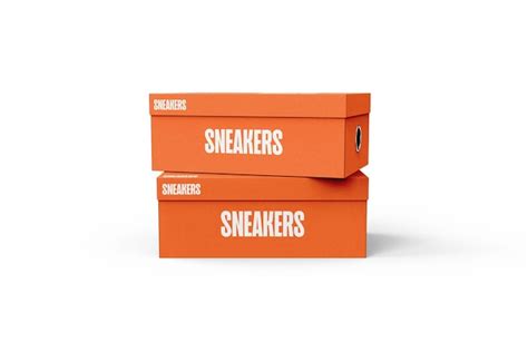 Orange sneaker boxes stacked retail packaging | Premium PSD