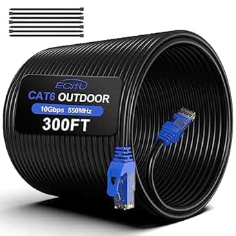 300FT Cat6 Outdoor Ethernet Cable, In-Ground, Heavy Duty Direct Burial ...