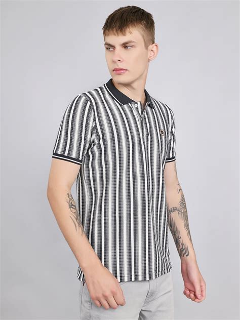 Buy Men Black Stripe Collar Half Sleeve T-Shirt Online in India - Monte ...