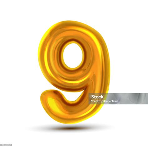 9 Nine Zahl Vector Goldener Gelbmetalbrief Figur Digit 9 Numerische ...