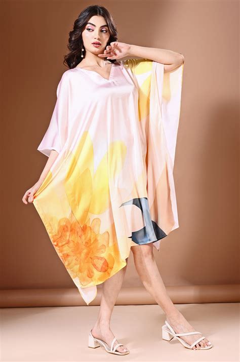 Pastel Flow Short Satin Kaftan Dress | Buy Kaftan Online India – Label ...