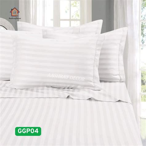White Striped 100% Cotton King Bedsheet Set | 300 TC | GGP04 – Aashray ...