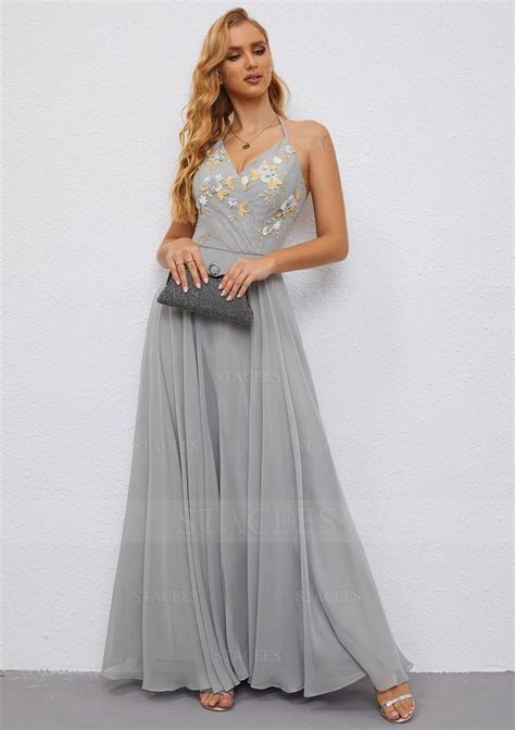 A-line V Neck Long/Floor-Length Chiffon Prom Dress With Beading ...