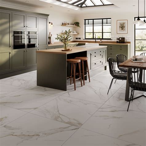 Crawford White Floor Tile | Marble floor kitchen, White tile floor ...