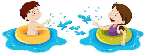 Enfants nageant avec anneau de natation | Vecteur Premium