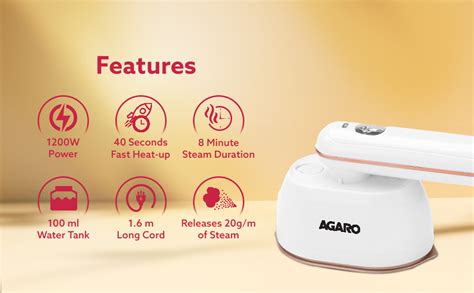 AGARO Regal Mini Garment Steamer, 1200W,Wrinkle Remover, Fast Heating ...
